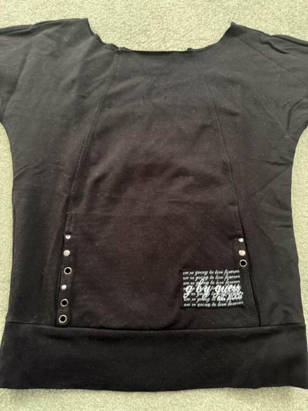 G by Guess Black Logo Patch Short Sleeve Sweatshirt XS